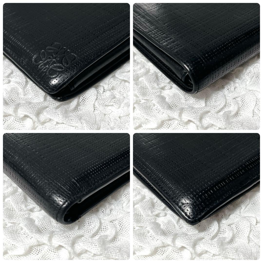 箱付美品✨LOEWE アナグラム　レザー 二つ折り財布　ロエベ　小銭入れ付　黒