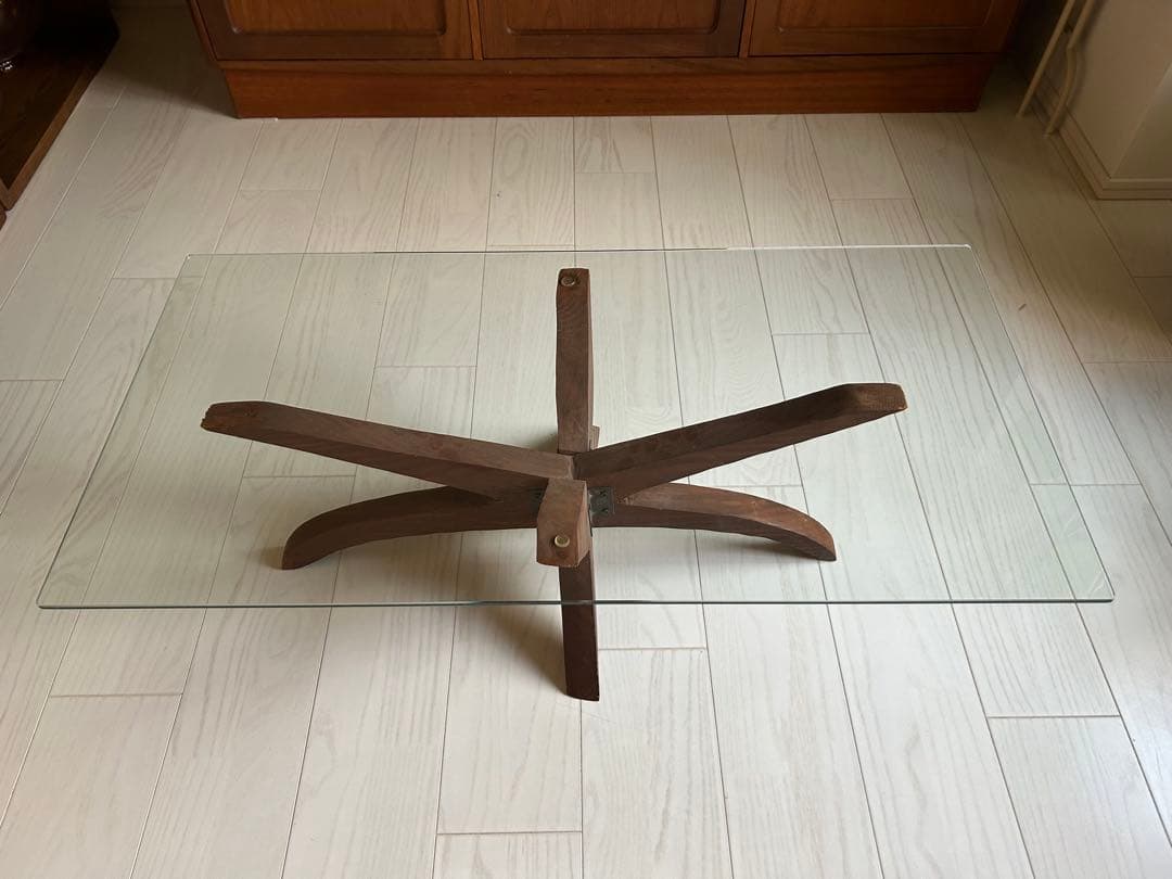 ビンテージ　ガラス天板 カフェテーブル