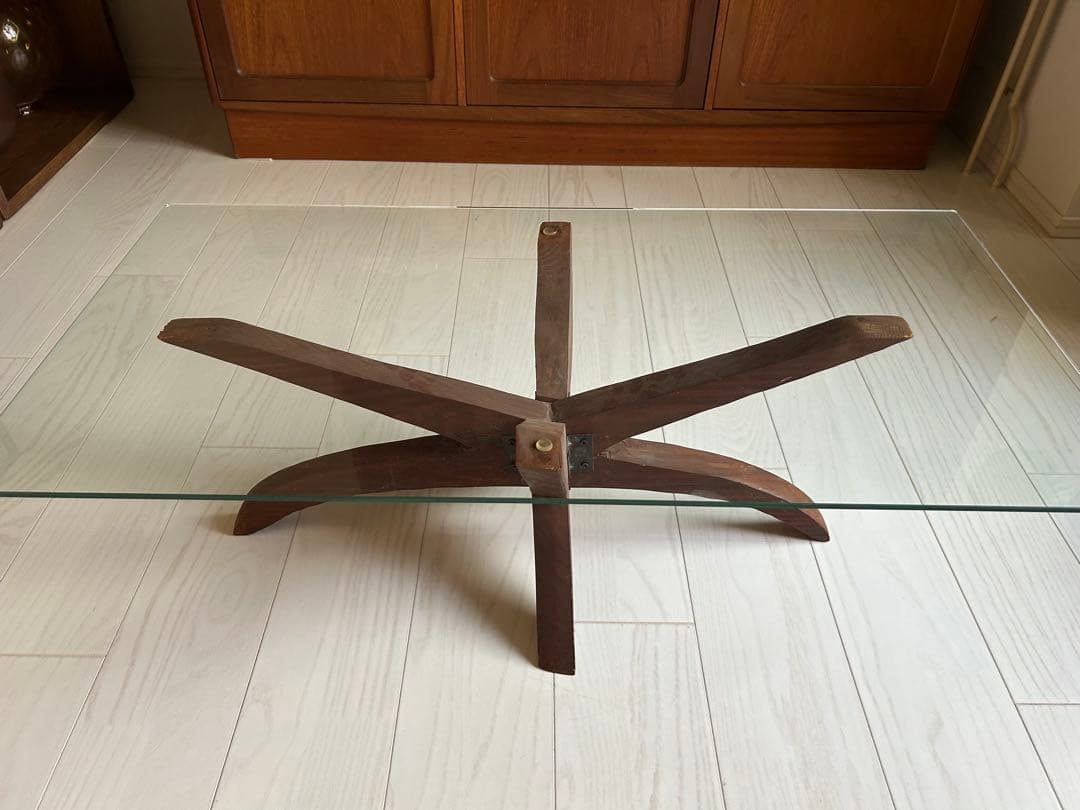 ビンテージ　ガラス天板 カフェテーブル