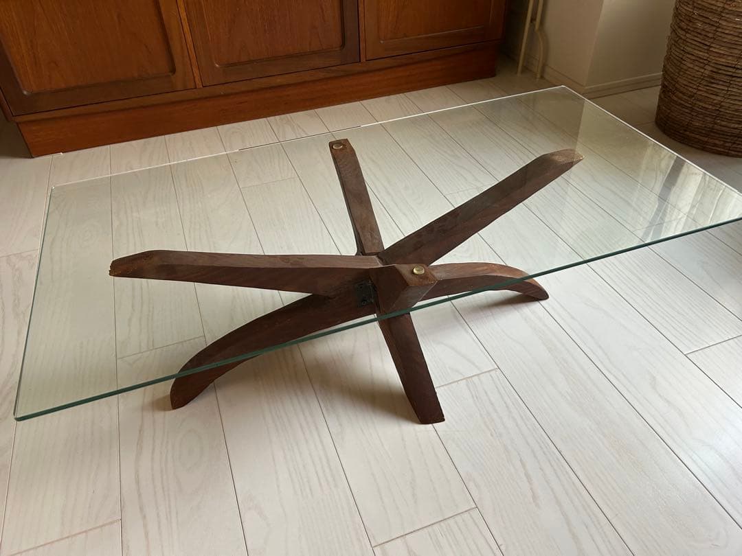 ビンテージ　ガラス天板 カフェテーブル