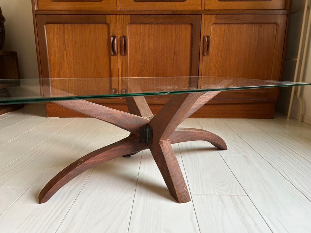 ビンテージ　ガラス天板 カフェテーブル