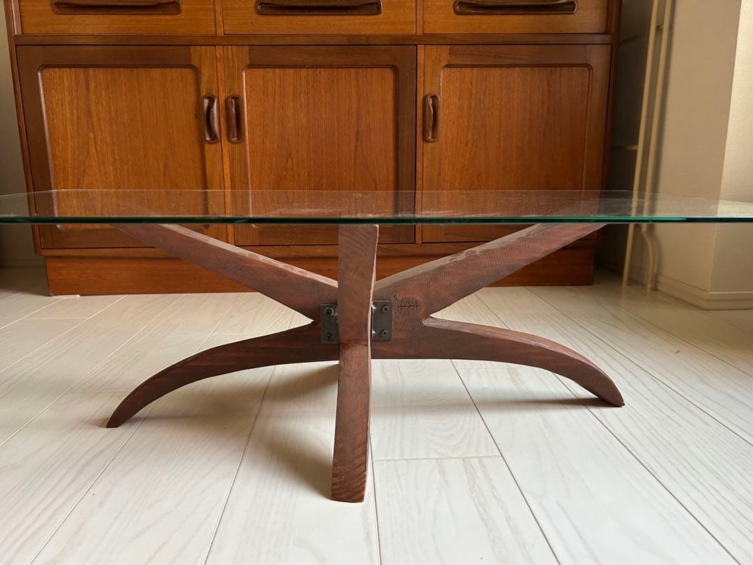ビンテージ　ガラス天板 カフェテーブル