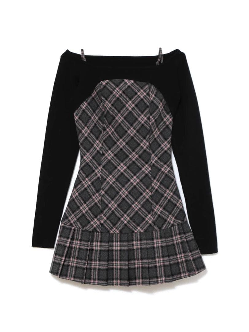 ワンピース andmary Selena check mini dress / gray