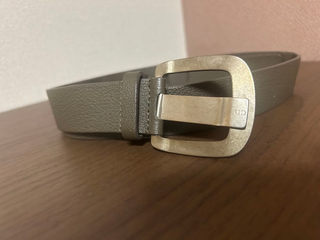 dior homme ディオール　85 グレージュレザー ベルト メタルバックル