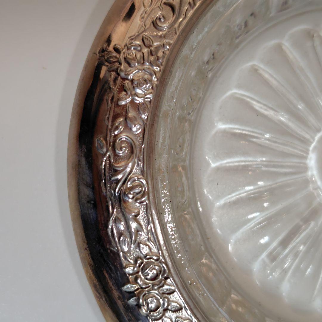 純銀製　皿　昭和レトロ　銘々皿 小皿 受皿 小物入れ　純銀×ガラス製　120g