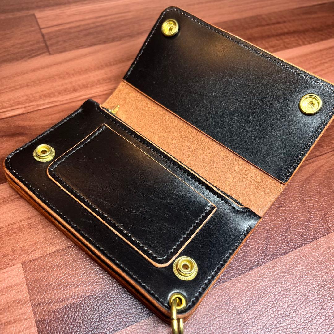 【トラッカーウォレット ミドル3層】ブラック 茶芯 ゴールド