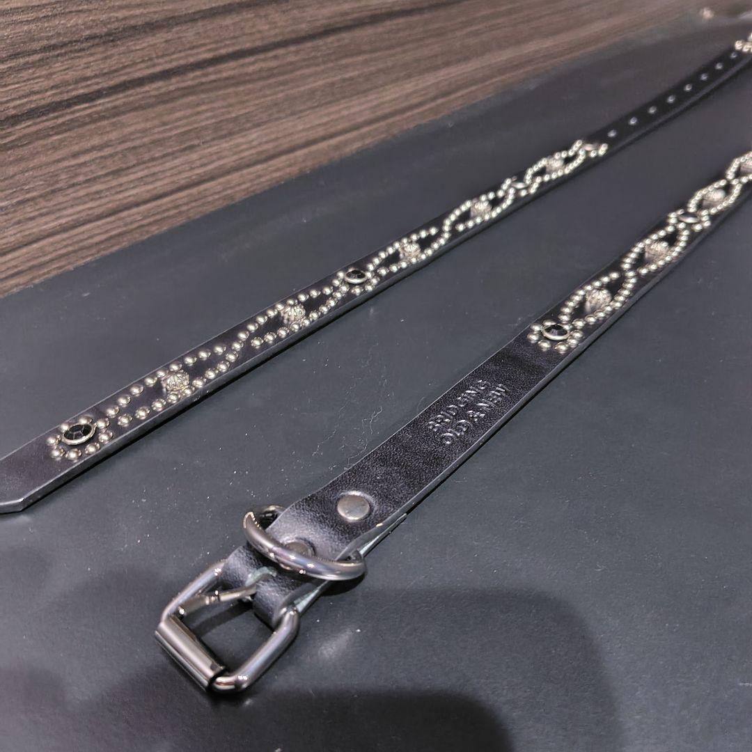 アイ黒■本革レザーフルスタッズナローベルト☆アメカジ古着ヴィンテージhtc