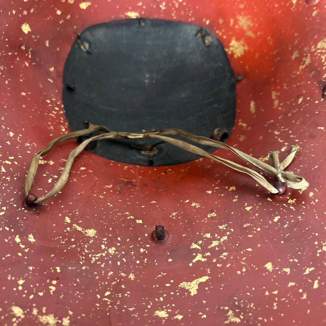 九曜紋　平陣笠 家紋入 黒漆塗 骨董 アンティーク/甲冑/鎧兜/足軽/武具