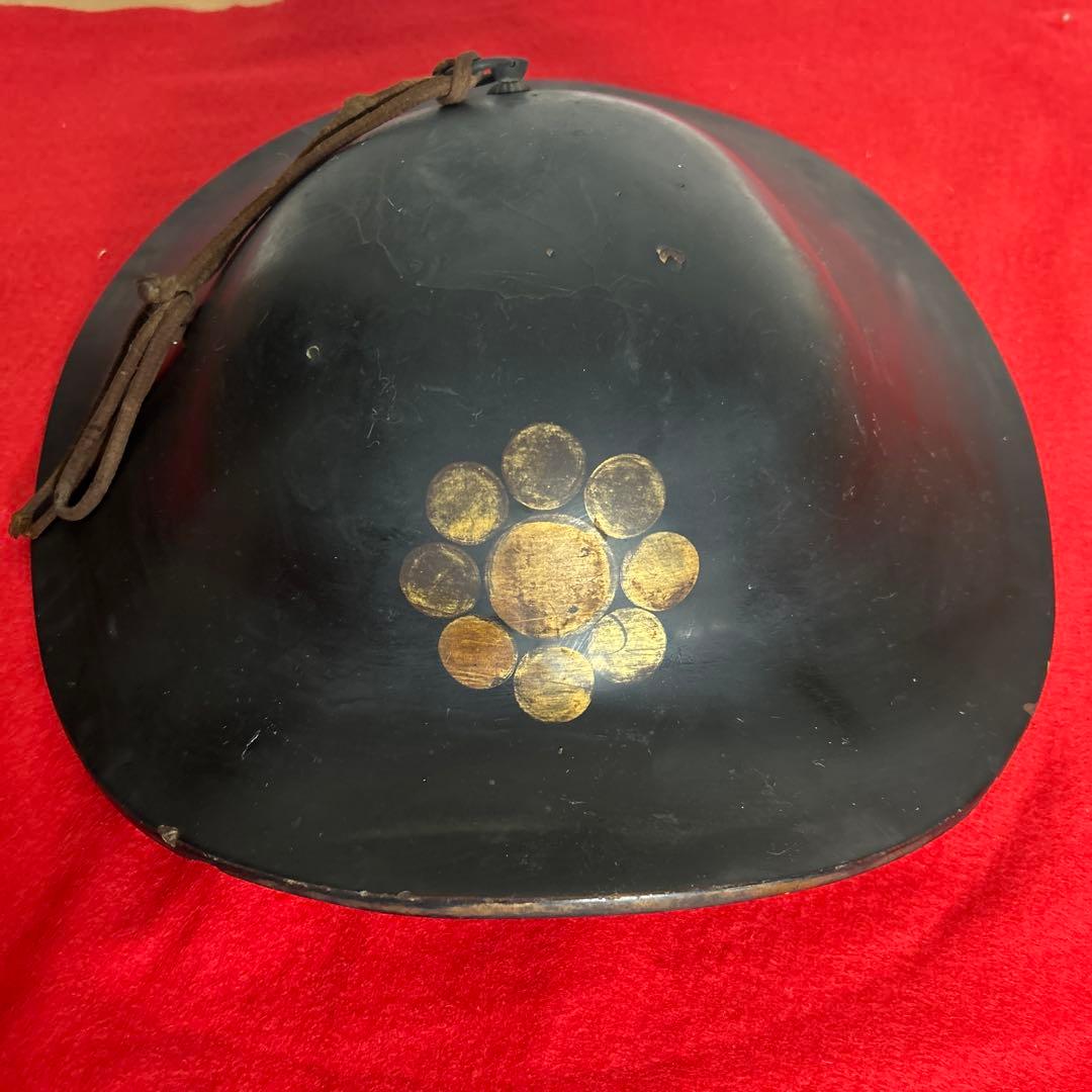 九曜紋　平陣笠 家紋入 黒漆塗 骨董 アンティーク/甲冑/鎧兜/足軽/武具
