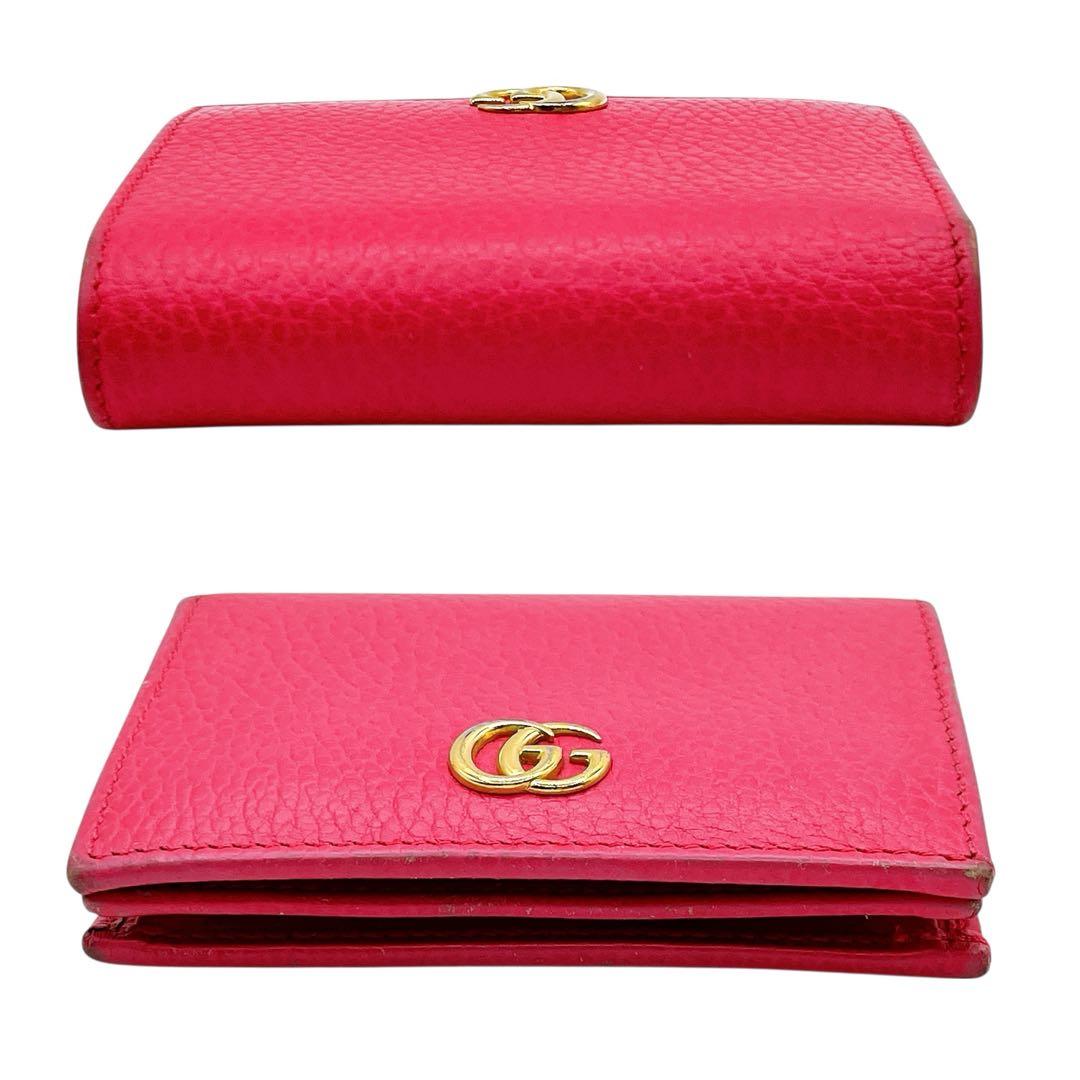 良品 グッチ 456126 GGマーモント 二つ折り財布 ピンク 金 レディース