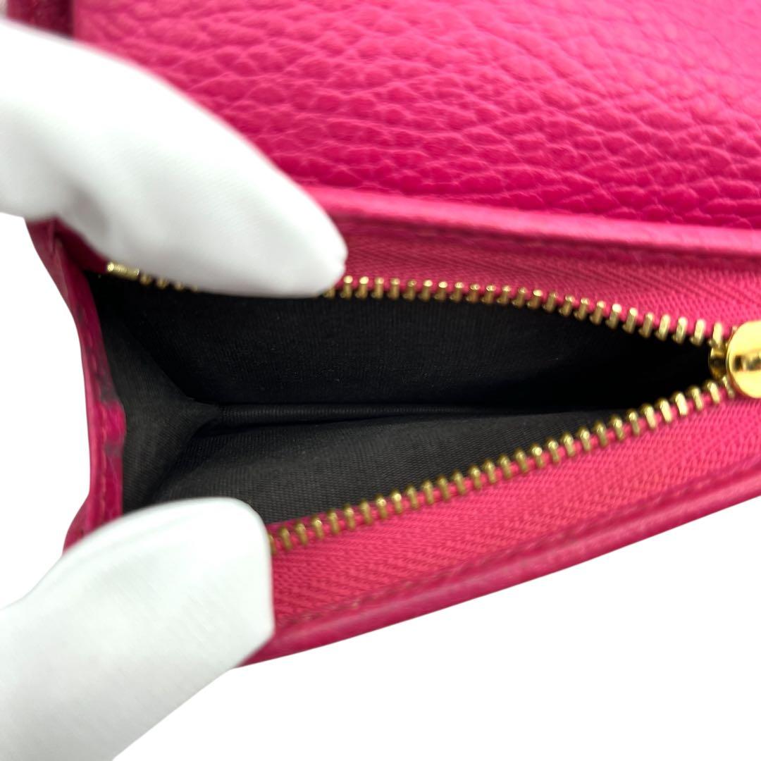 良品 グッチ 456126 GGマーモント 二つ折り財布 ピンク 金 レディース