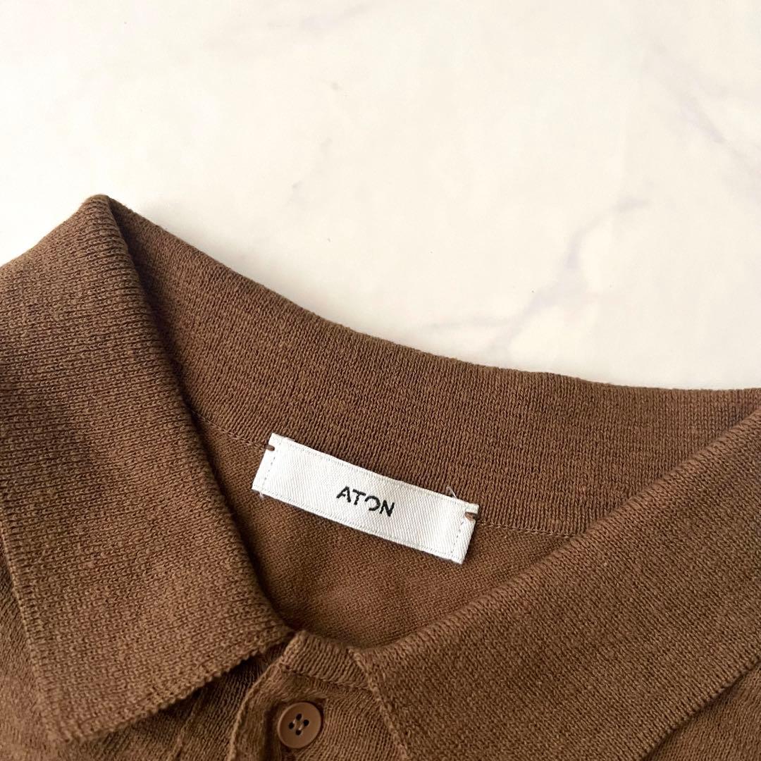 ATON RECYCLED FRESCA ポロ ニット ブラウン 半袖 24年製