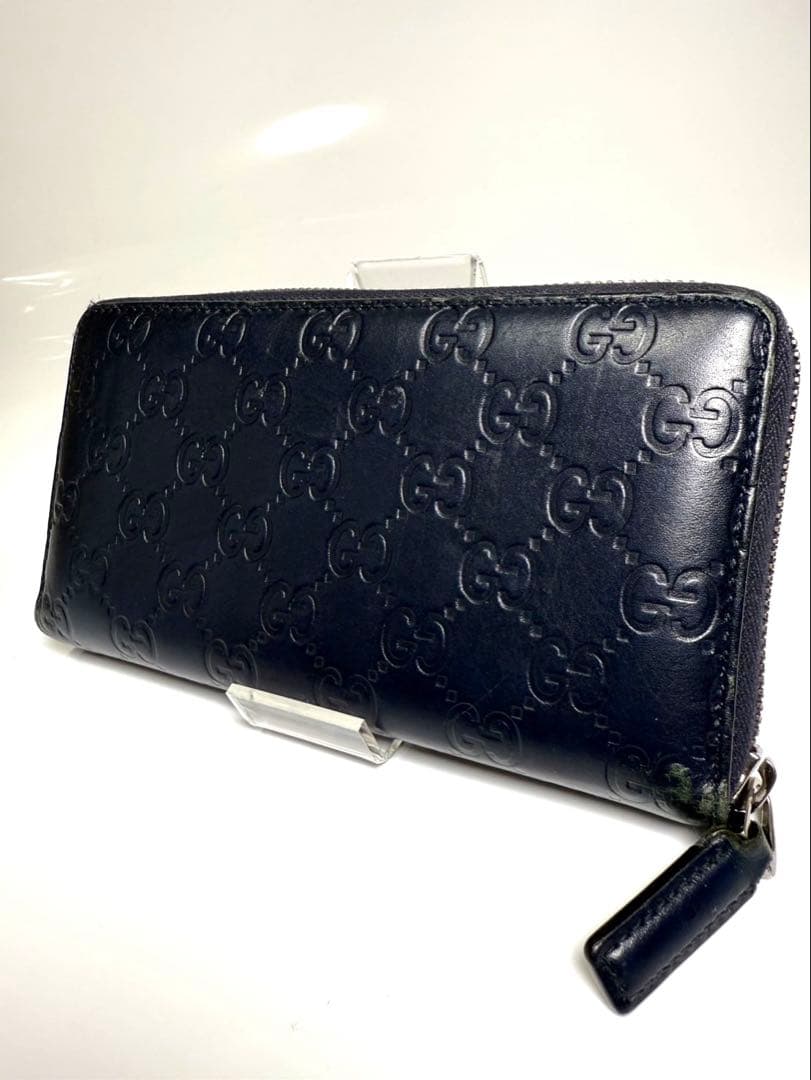 【美品】GUCCI GG シマ ラウンドファスナー　ネイビー人気のデザイン