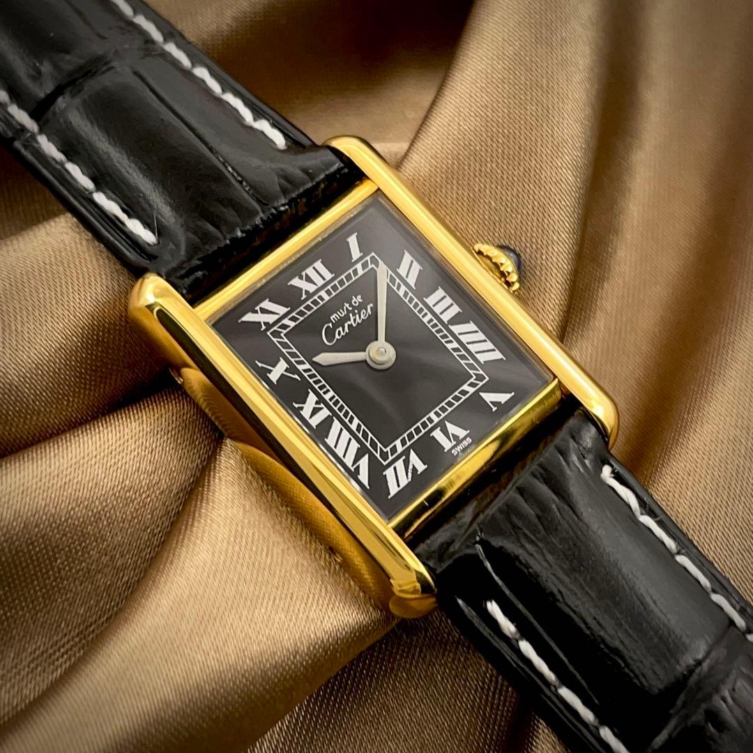 T166 カルティエ ヴェルメイユ マストタンクSM オニキスローマン 手巻き