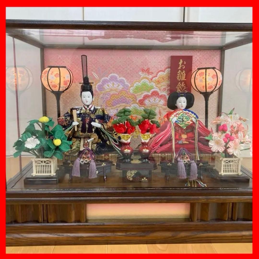 【美品】雛人形 ガラス製ディスプレイケース、ライト付き　送料込み！