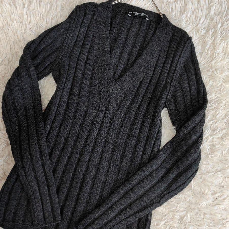DOLCE & GABBANA カシミヤ リブニット Vネック D&G　ブラック
