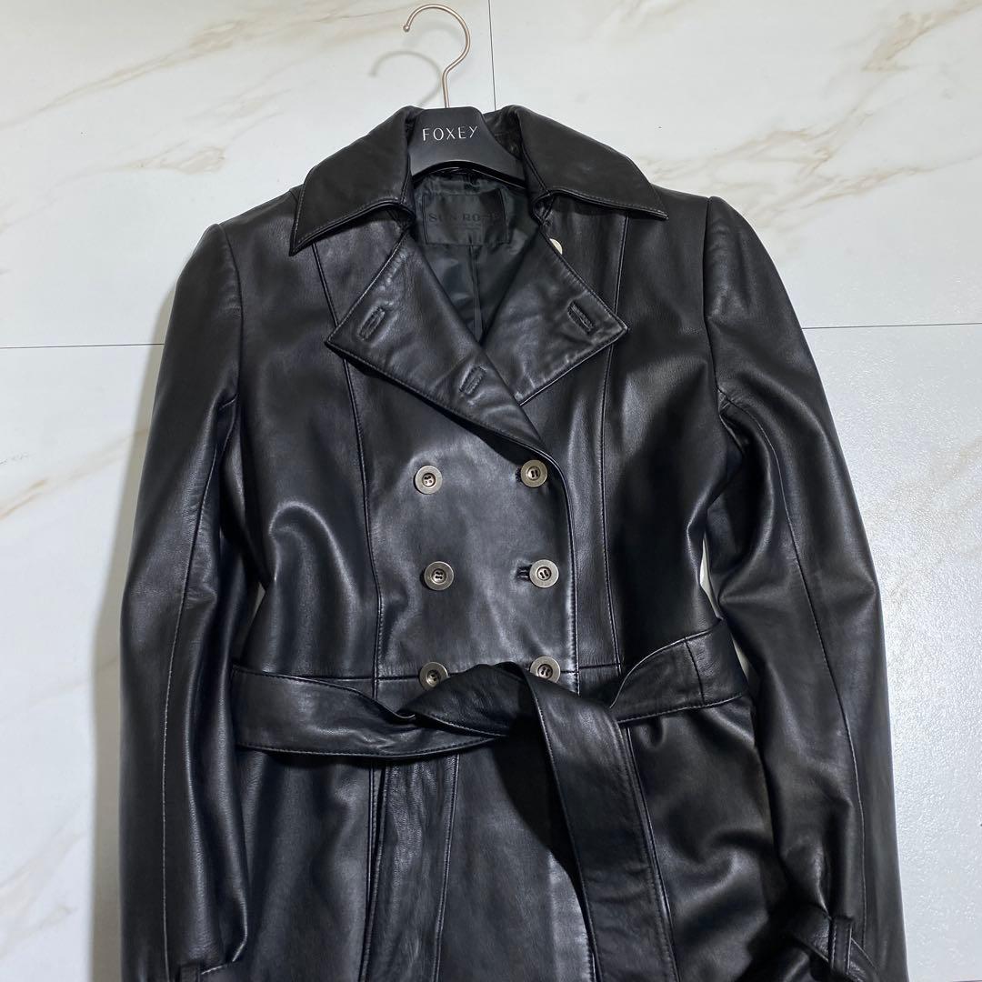 極美品♡SUNROSE 羊革 光沢 ラムレザーダブルトレンチコート 高級本革