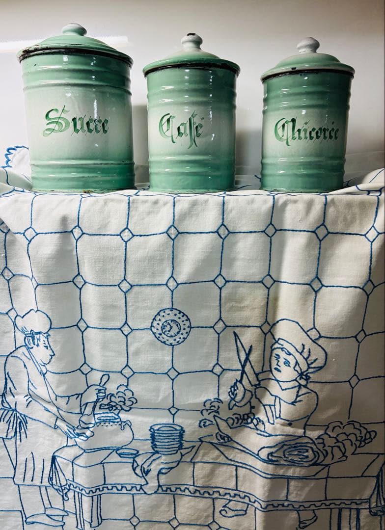 フランスアンティーク ホーローキャニスター 3点セット （1920〜30年代頃）