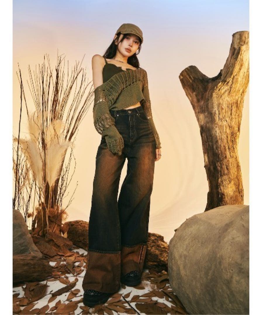 Darich ビンテージライクワイドデニムパンツ