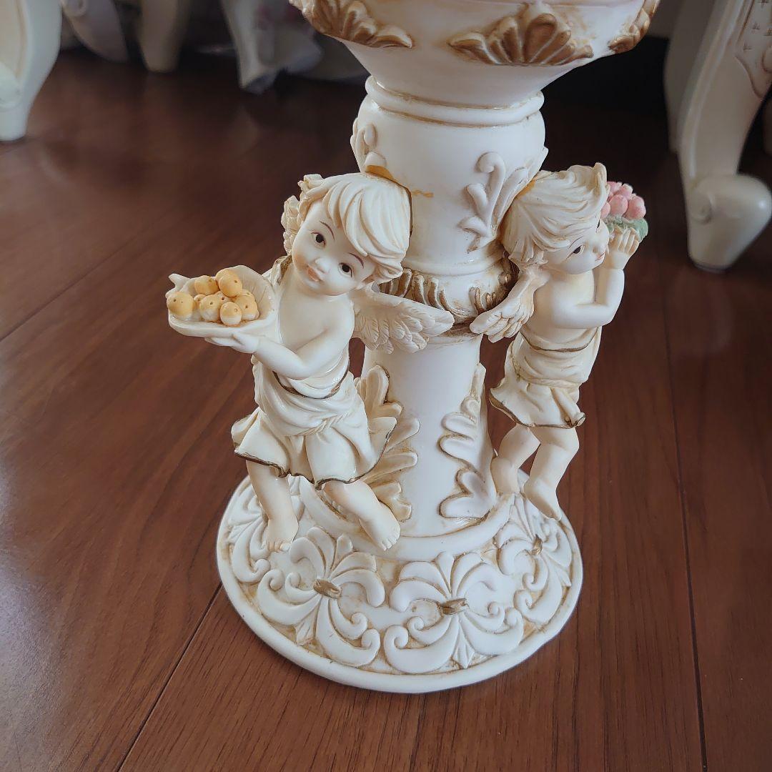 ロココ調アンティーク天使の彫刻付きガラス置物