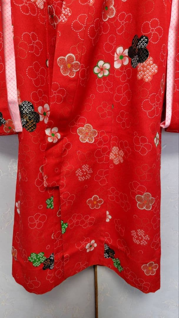 RK330アンティーク子供着物3点セット長襦袢巾着袋付き着丈90裄丈39　3歳用