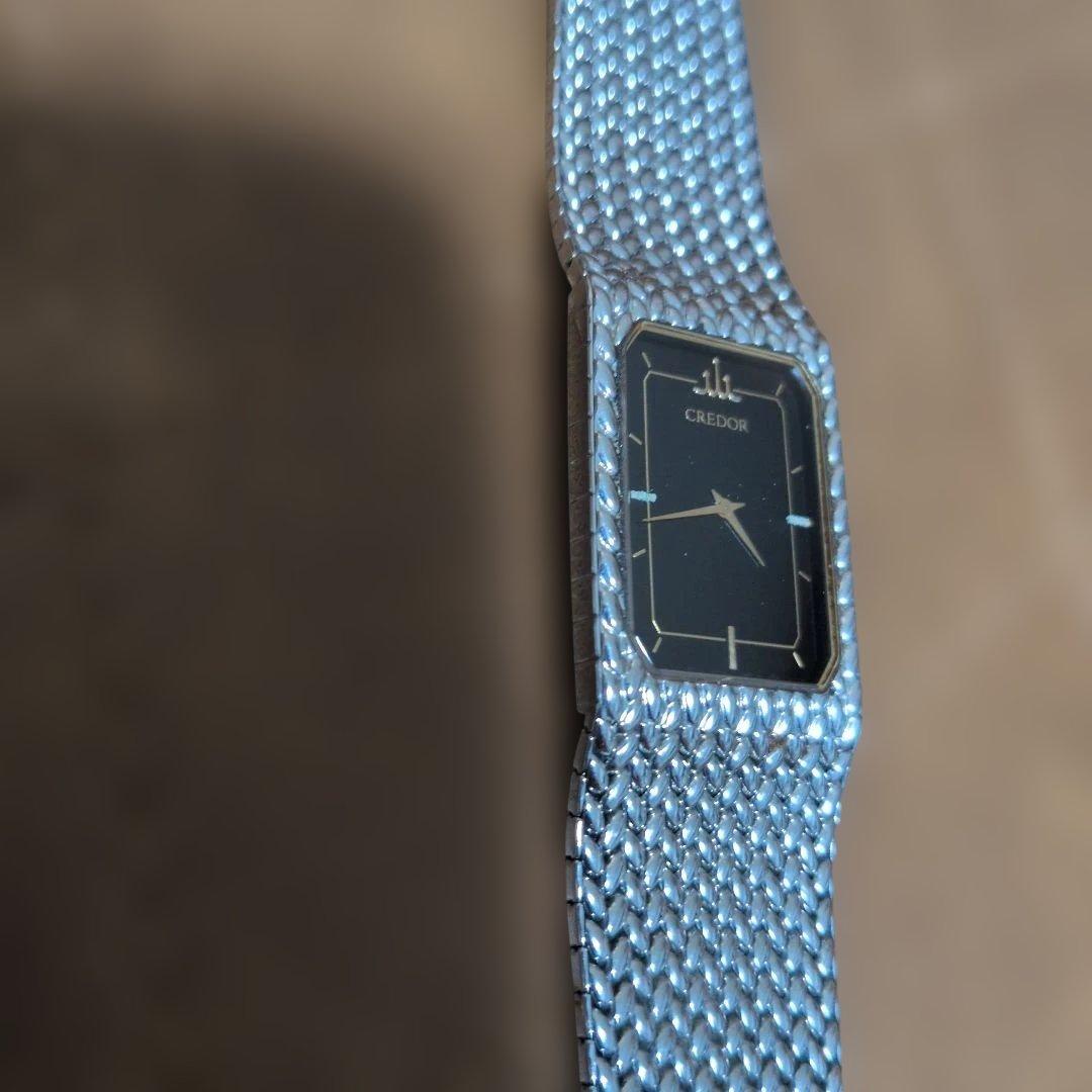 ジャンクCREDOR シルバー メッシュ ブラックダイヤル 腕時計
