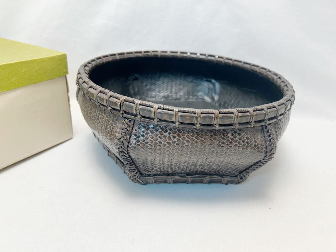 未使用 茶道具 唐物写六角 炭斗 炭入 元箱