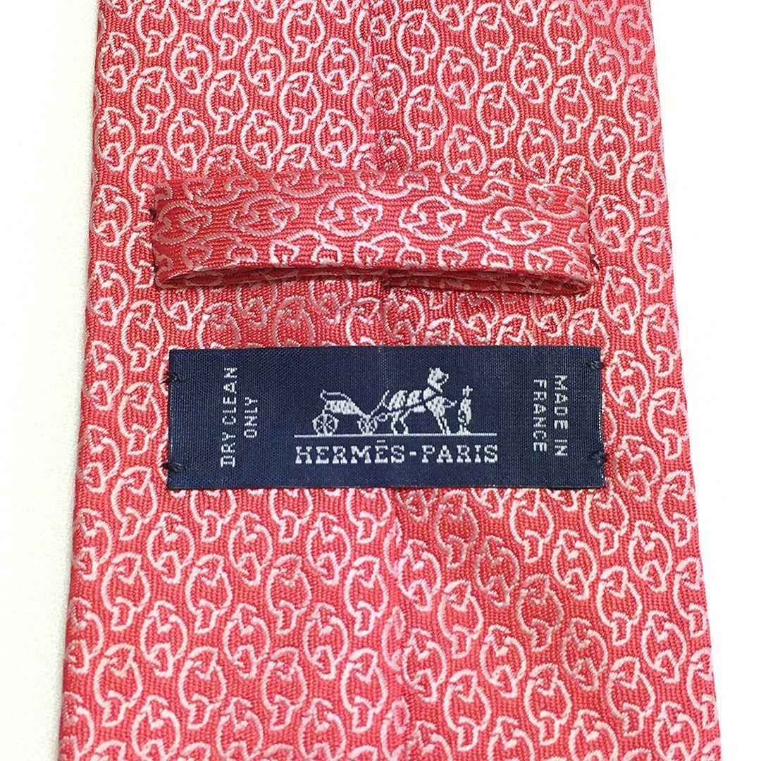 未使用級 エルメス HERMES ネクタイ シルク ピンクレッド系 総柄