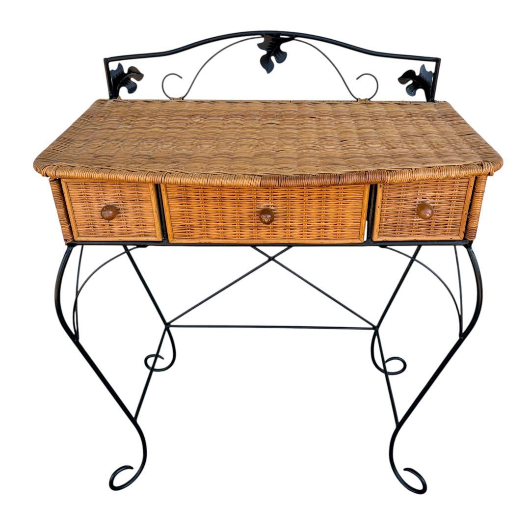 【希少】ラタンドレッサー ラタン収納スツール アイアンミラー3点セット 猫脚