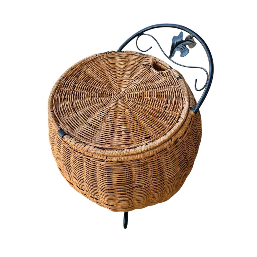 【希少】ラタンドレッサー ラタン収納スツール アイアンミラー3点セット 猫脚