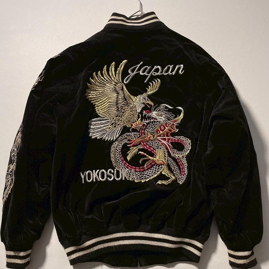 せ*な様 【別珍】スカジャン 鷲 龍 刺繍 ベロア生地 横須賀ジャンパー 黒 9