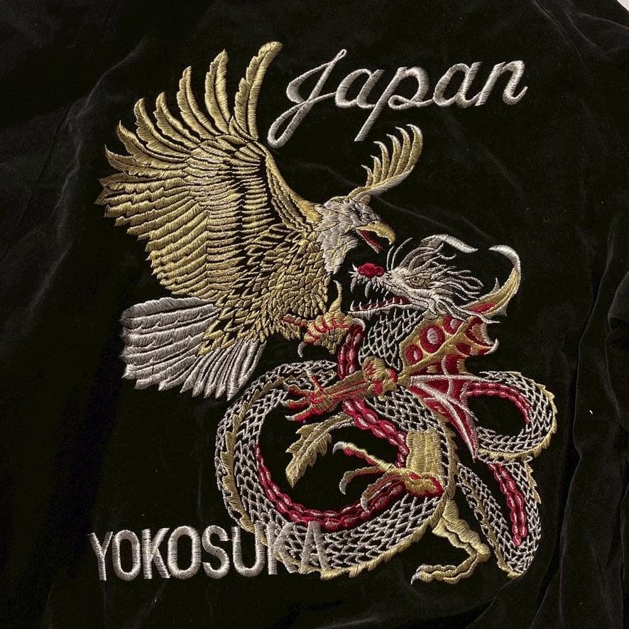 せ*な様 【別珍】スカジャン 鷲 龍 刺繍 ベロア生地 横須賀ジャンパー 黒 9