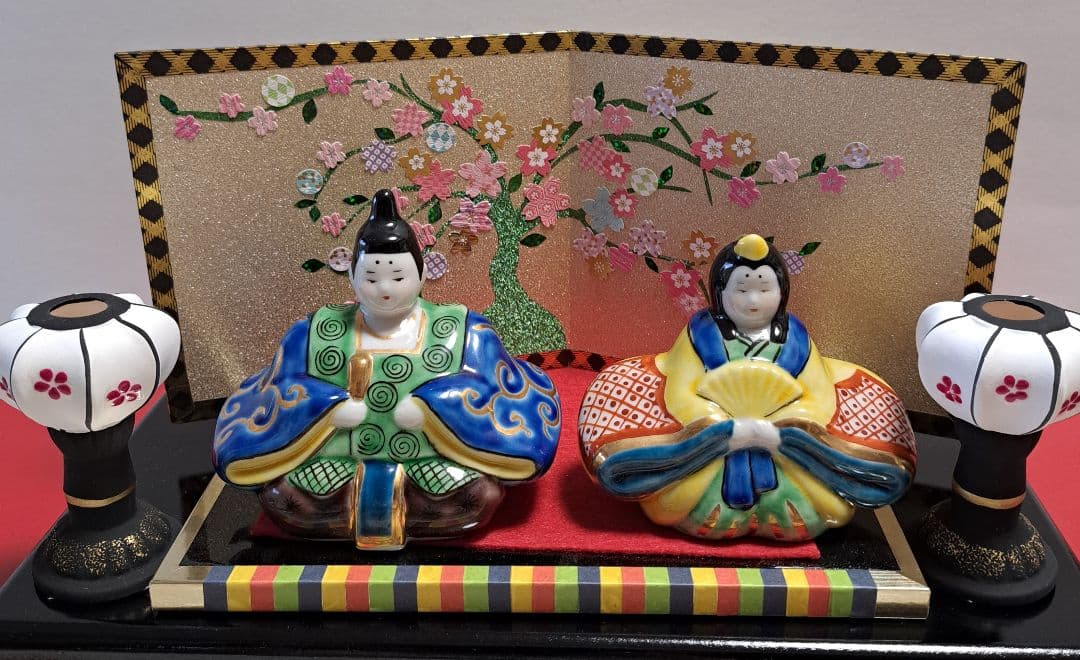 k-⑪九谷焼 ひな人形 3号 親王飾り 菊仙作 唐草 鹿の子