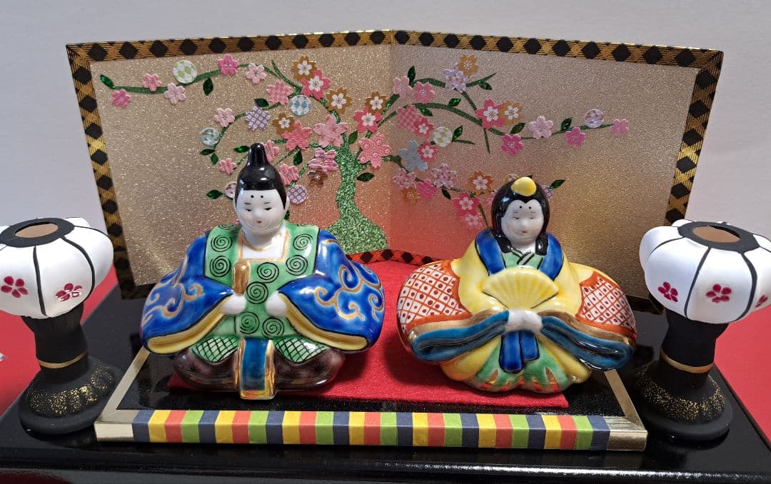 k-⑪九谷焼 ひな人形 3号 親王飾り 菊仙作 唐草 鹿の子