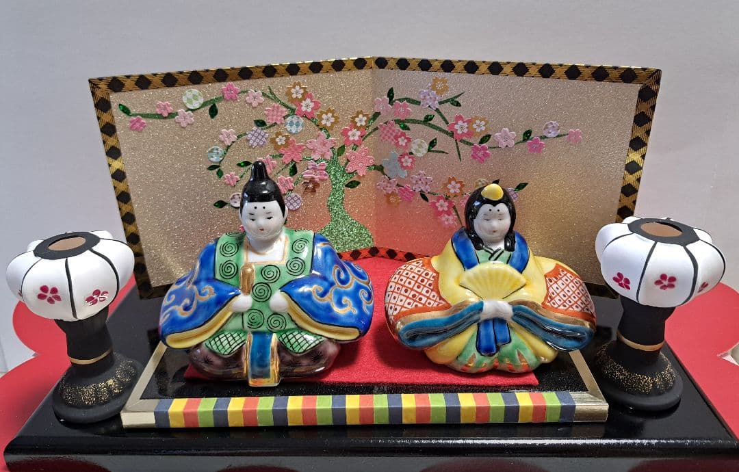 k-⑪九谷焼 ひな人形 3号 親王飾り 菊仙作 唐草 鹿の子