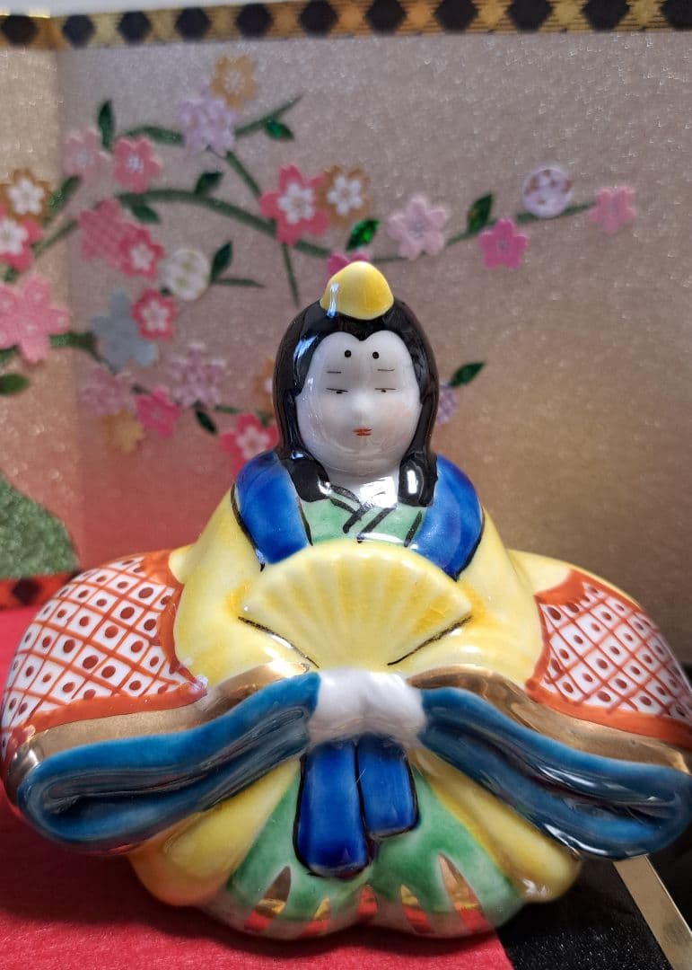 k-⑪九谷焼 ひな人形 3号 親王飾り 菊仙作 唐草 鹿の子