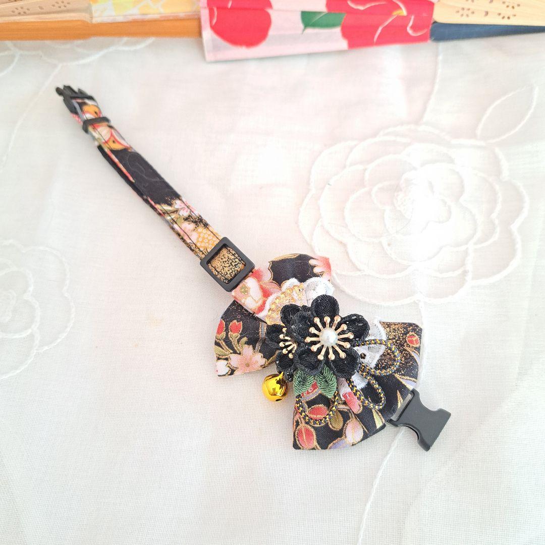 つまみ細工ダブルリボン(黒)わんちゃん猫ちゃん用首輪