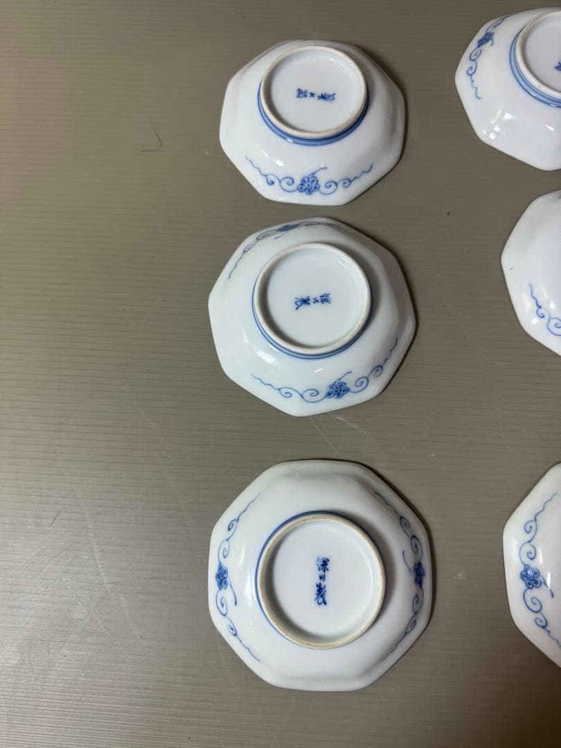 2892 深川製磁　染付唐草蓮花紋　小皿　9客　9cm 時代物