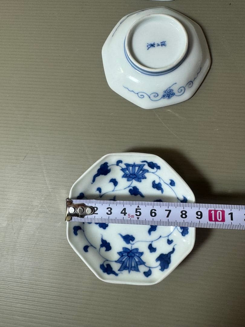 2892 深川製磁　染付唐草蓮花紋　小皿　9客　9cm 時代物