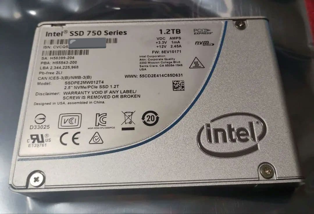 INTEL SSD 1.2TB 2.5インチ U.2 PCIe/NVMe