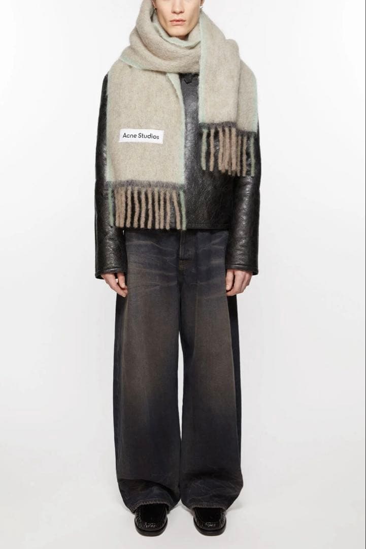 Acne Studios ウールモヘアスカーフ ナロー ベージュ グレー