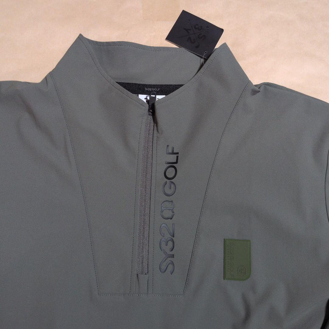 SY32 :メンズ:Lサイズ:ハーフジップ長袖シャツ:オリーブ色