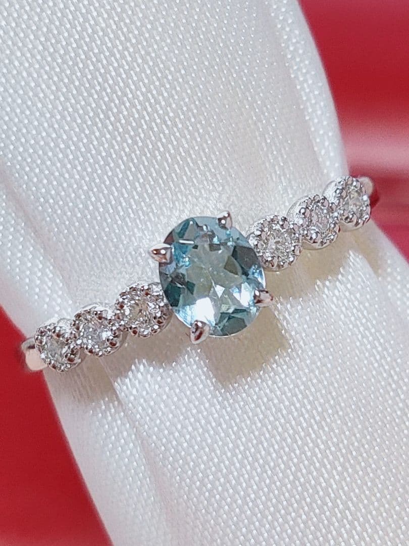 新入荷 未使用品 pt900 天然アクアマリン ダイヤモンド リング