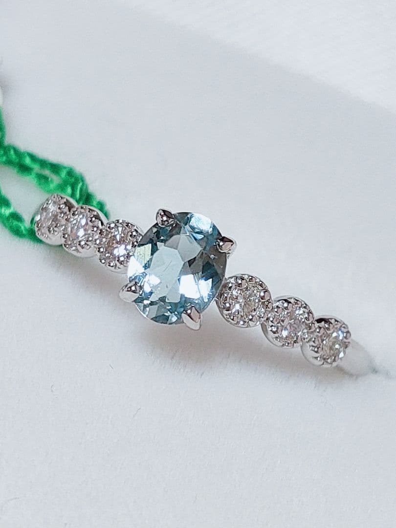 新入荷 未使用品 pt900 天然アクアマリン ダイヤモンド リング