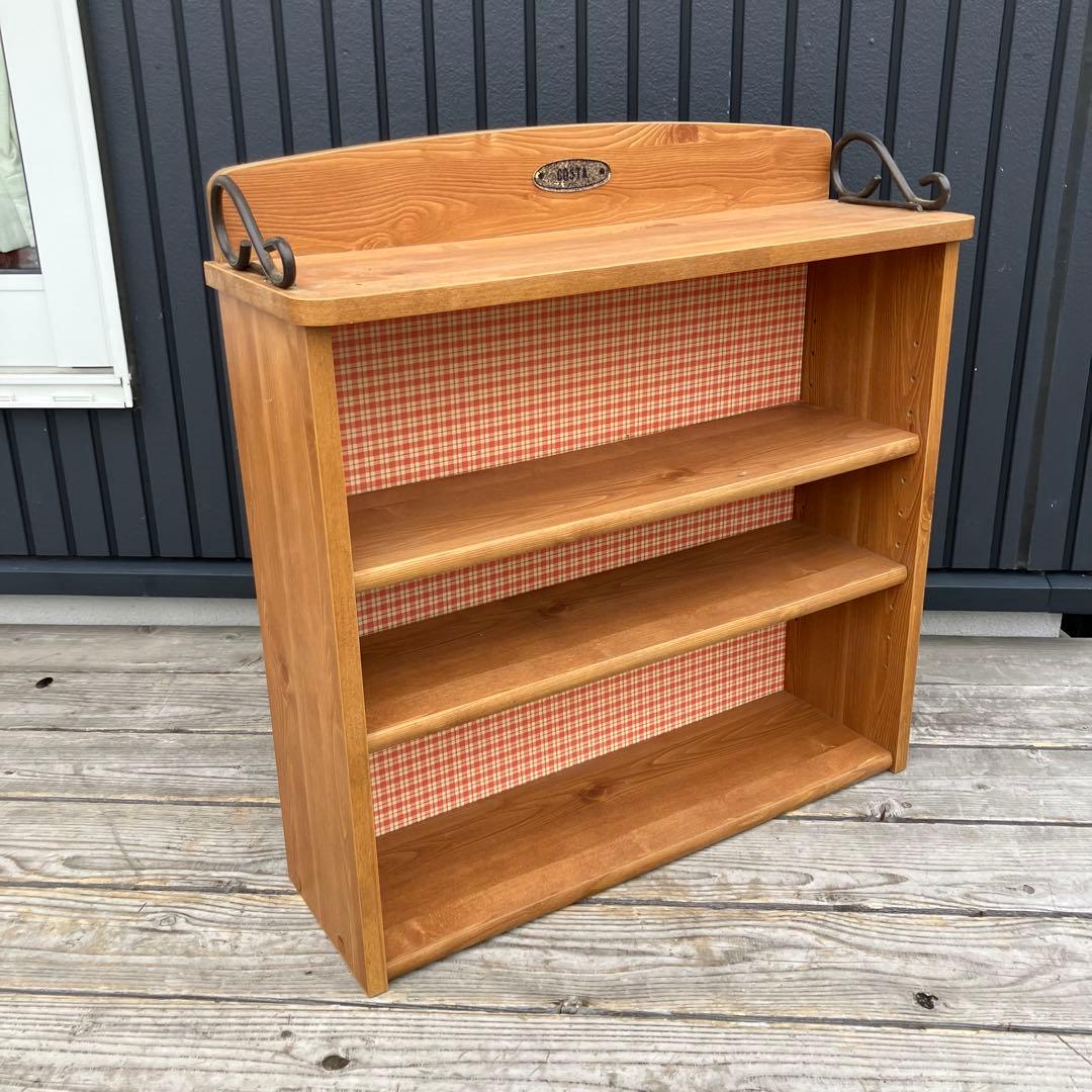 昭和レトロ 古家具 木製飾り棚 3段 チェックディスプレイラック オープンラック