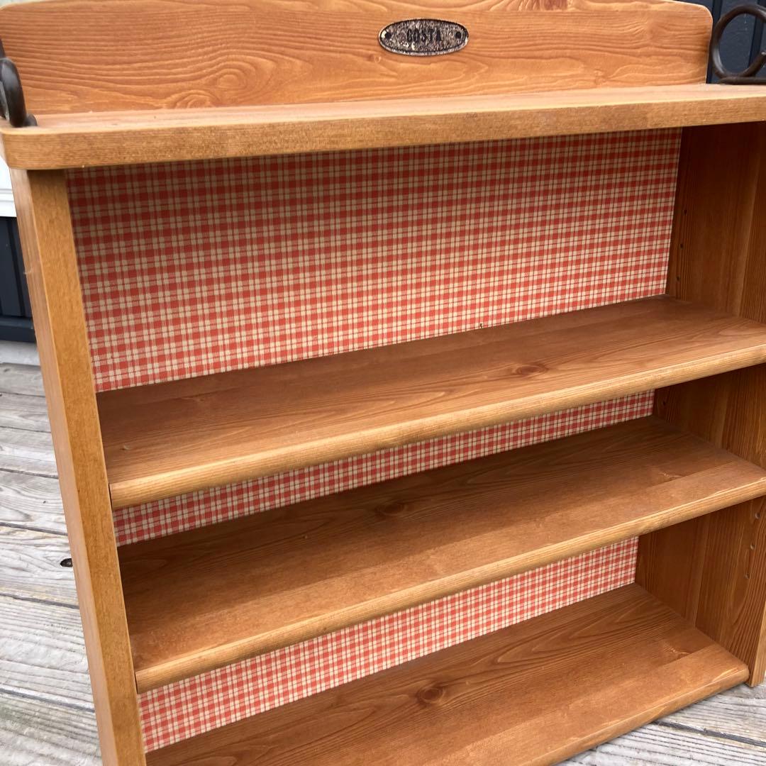昭和レトロ 古家具 木製飾り棚 3段 チェックディスプレイラック オープンラック