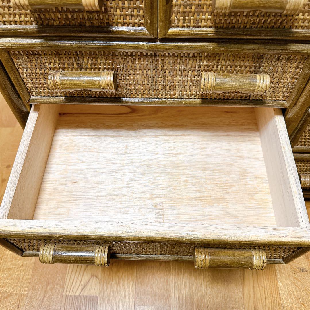 ラタン チェスト サイドボード レトロ 古家具 4段10杯 引き出し箪笥