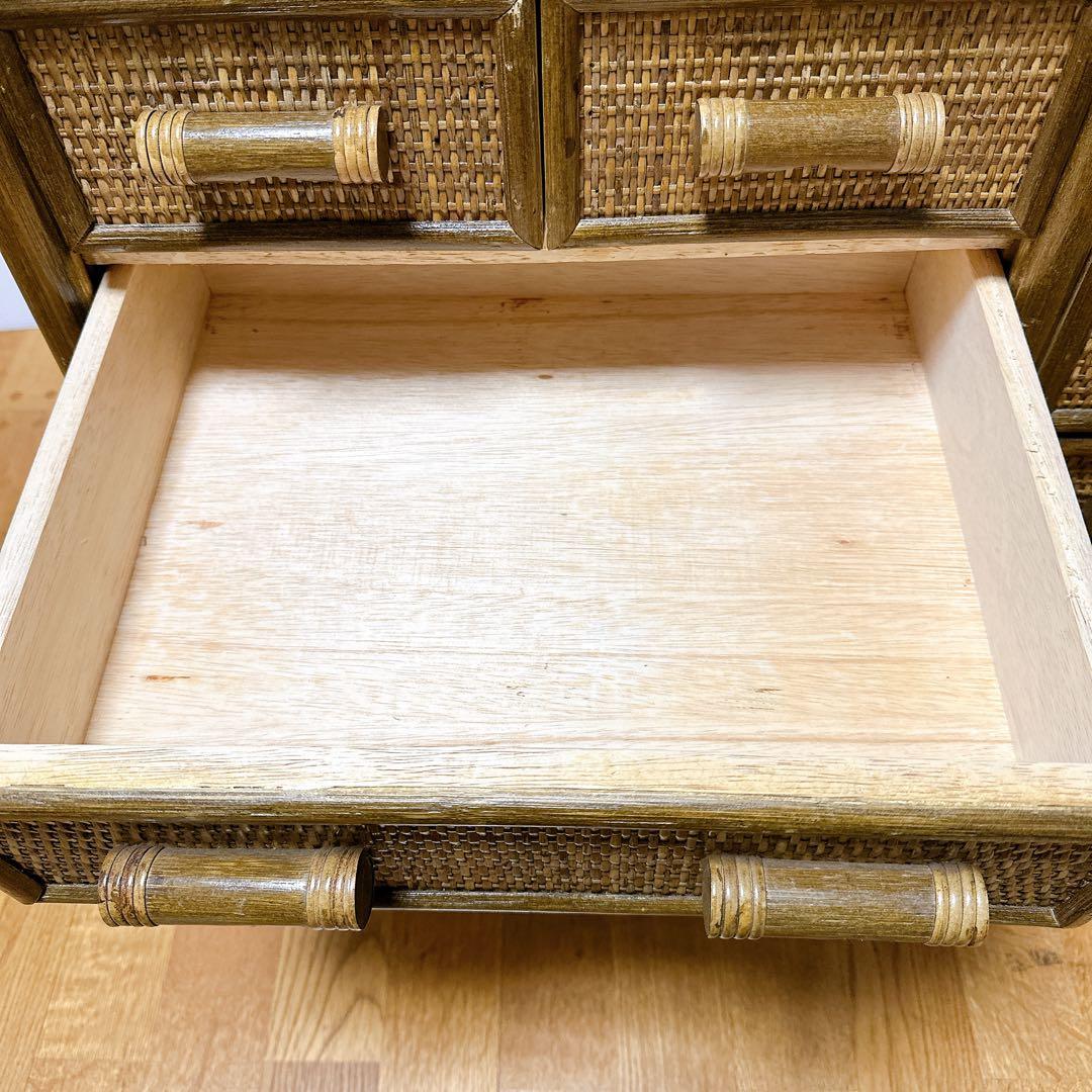 ラタン チェスト サイドボード レトロ 古家具 4段10杯 引き出し箪笥