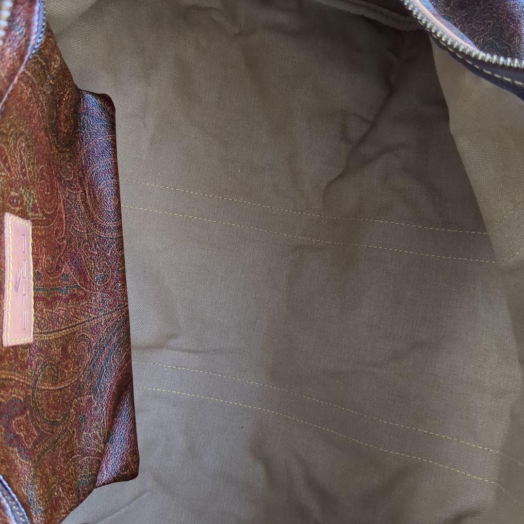 ETRO エトロ ボストンバッグ 南京錠・鍵・タグ付き 茶系ペイズリー 大容量
