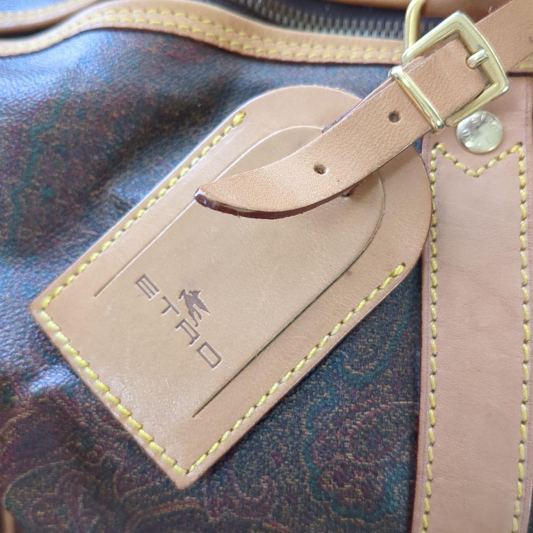 ETRO エトロ ボストンバッグ 南京錠・鍵・タグ付き 茶系ペイズリー 大容量